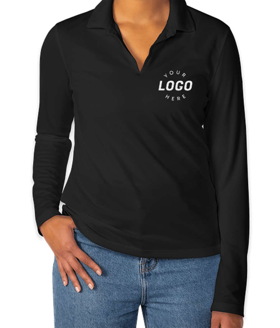 Nike Women's Dri-FIT Micro Pique Long Sleeve Performance Polo 2.0 - Embroidered in Black