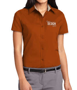 Port Authority Women's Short Sleeve Easy Care Shirt - Color: Texas Orange/Light Stone
