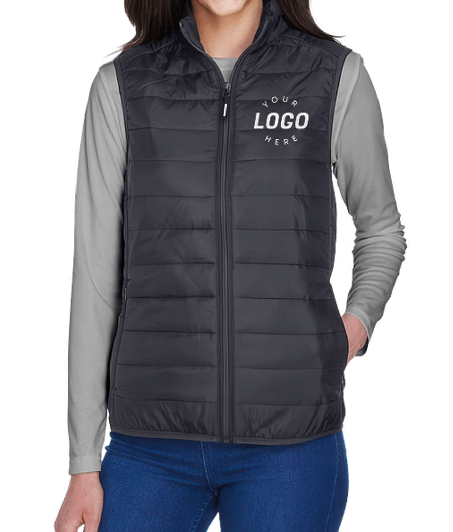 Core 365 Women's Prevail Packable Puffer Vest - Embroidered in Carbon