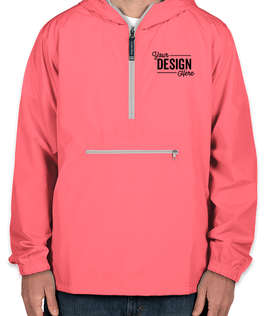 Charles River Pack-N-Go Hooded Packable Anorak - Embroidered - Color: Coral