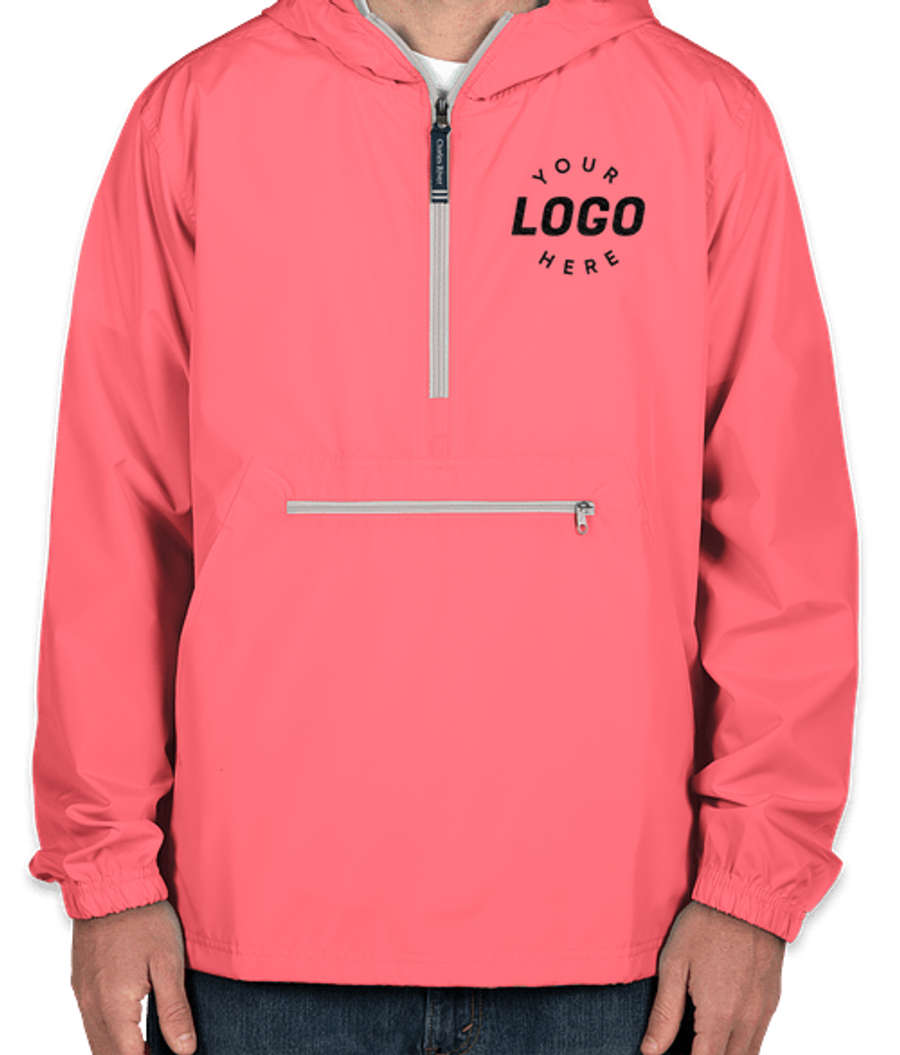Charles River Pack-N-Go Hooded Packable Anorak - Embroidered in Coral