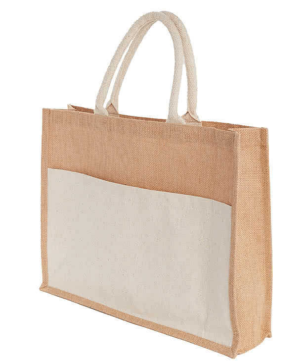 Jute Recycled Cotton Pocket Shopper Tote Bag
