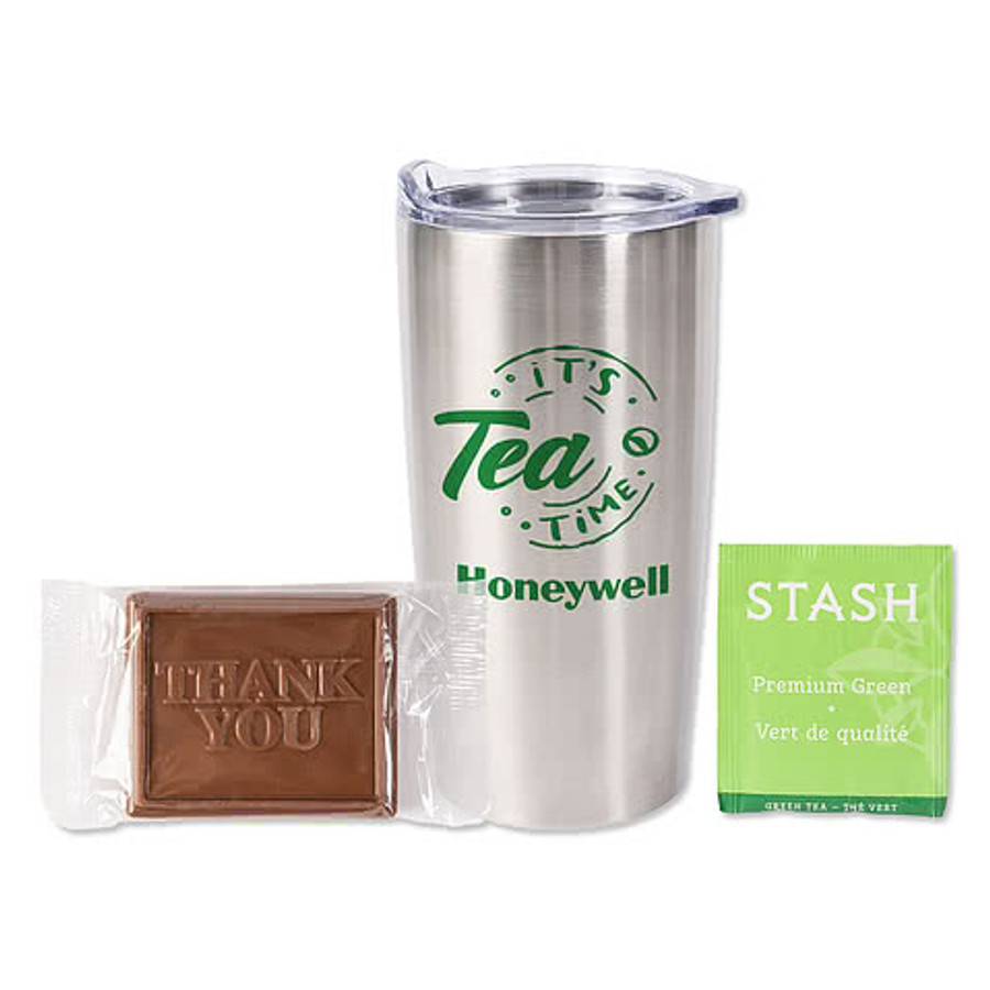 20 oz. Tumbler with Stash Tea and Thank You Cookie Gift Set in Silver