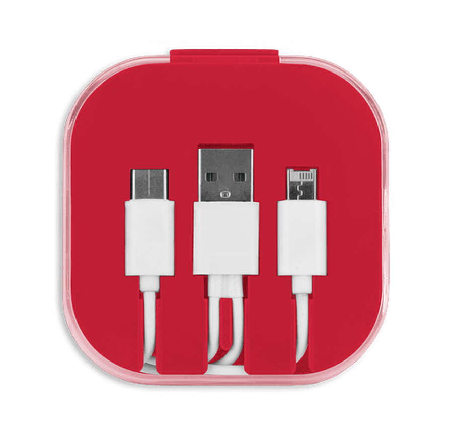 3-Piece Charging Cable Set with Phone Holder in Red