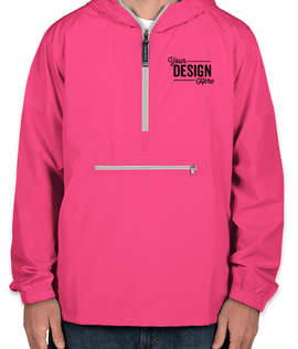 Charles River Pack-N-Go Hooded Packable Anorak - Embroidered - Color: Hot Pink