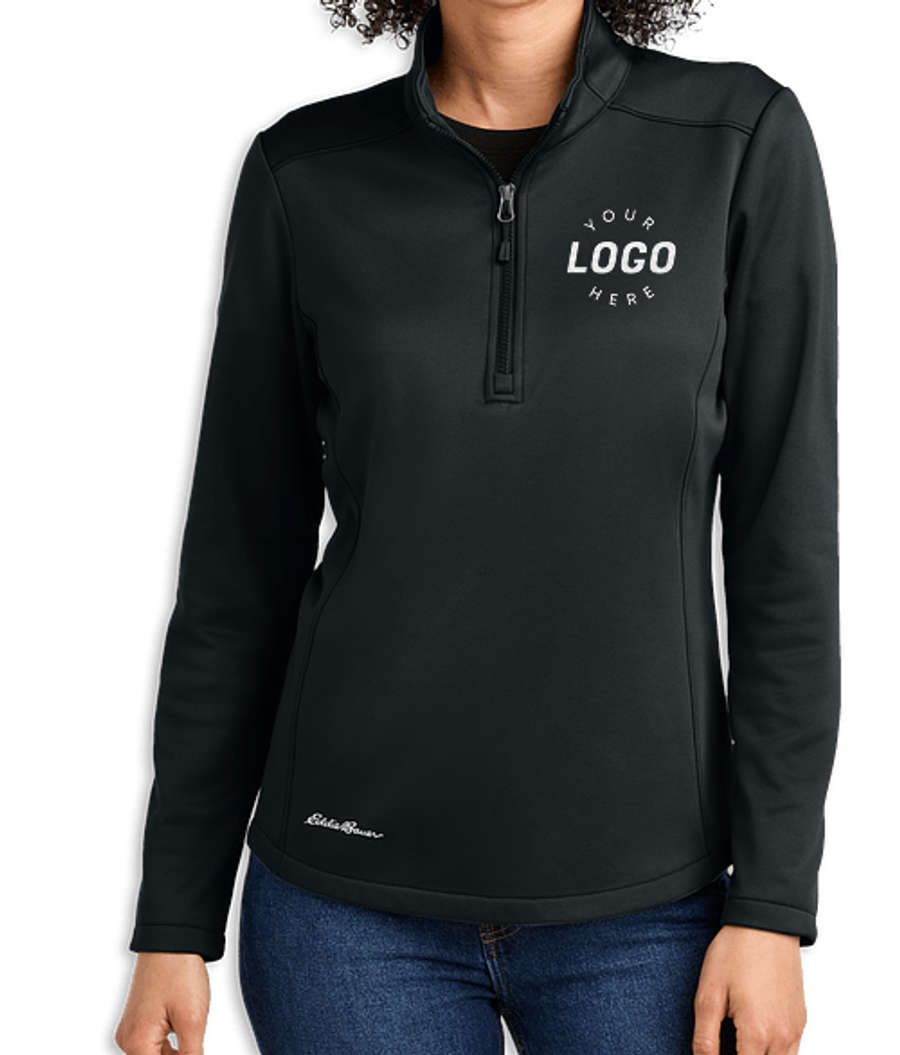 Eddie Bauer Women's Smooth Mid Layer Half Zip Fleece Pullover - Embroidered in Black