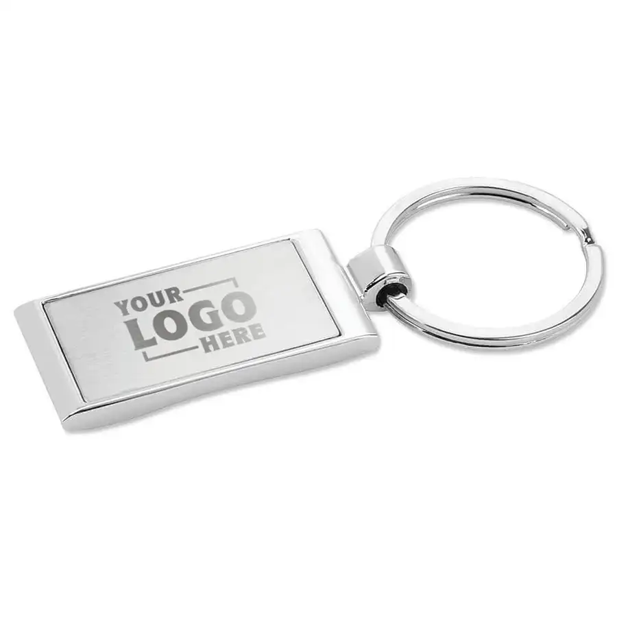 Laser Engraved Wave Keychain in brushed silver metal