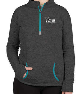 J. America Women's Cosmic Quarter Zip Performance Pullover - Color: Onyx Fleck / Electric Blue