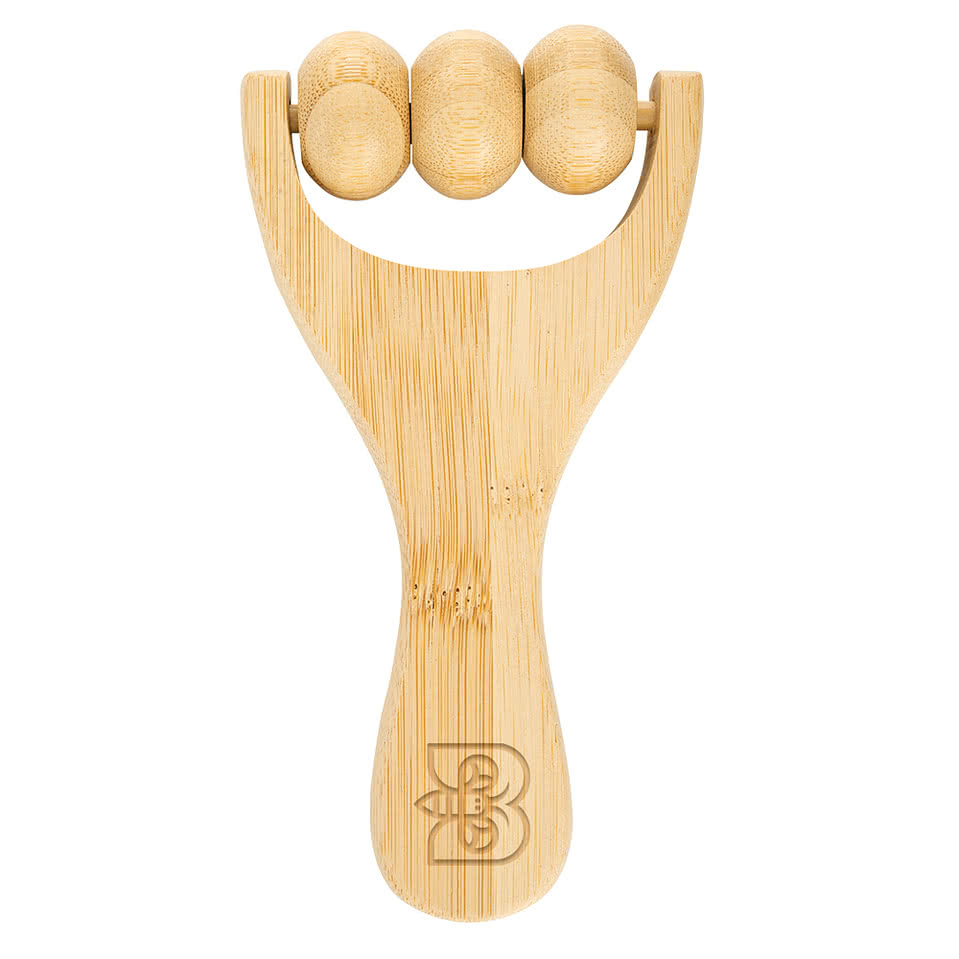 Laser Engraved Bamboo Handheld Massager with Rollers