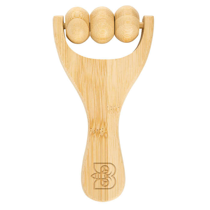 Laser Engraved Bamboo Handheld Massager with Rollers