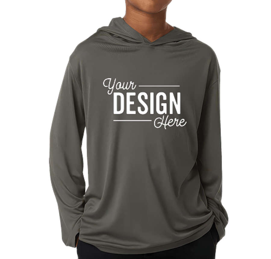 AllPro Youth Pro-Lock Hooded Long Sleeve Performance Shirt in Charcoal