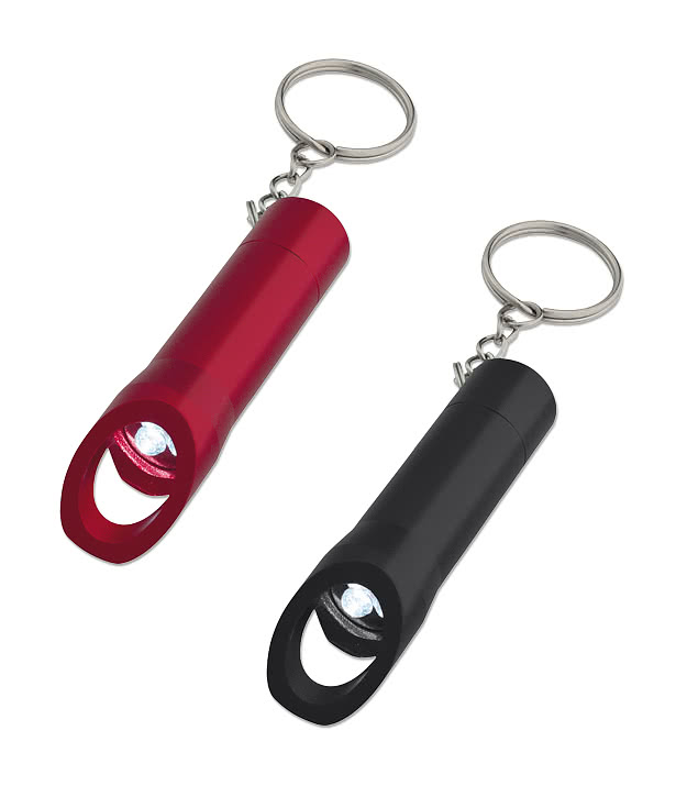 Laser Engraved Aluminum LED Flashlight Keychain with Bottle Opener