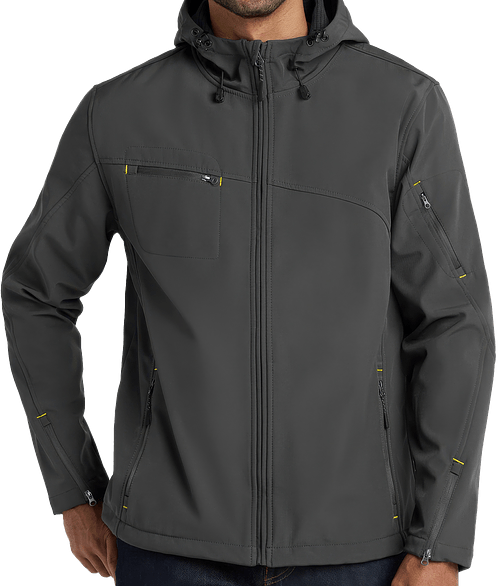 Port Authority Textured Hooded Soft Shell Jacket in Charcoal / Lemon Yellow