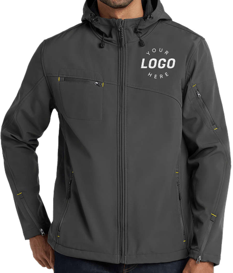 Port Authority Textured Hooded Soft Shell Jacket in Charcoal / Lemon Yellow