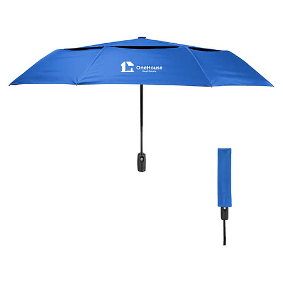 42" Recycled Telescopic Folding Umbrella in BLACK