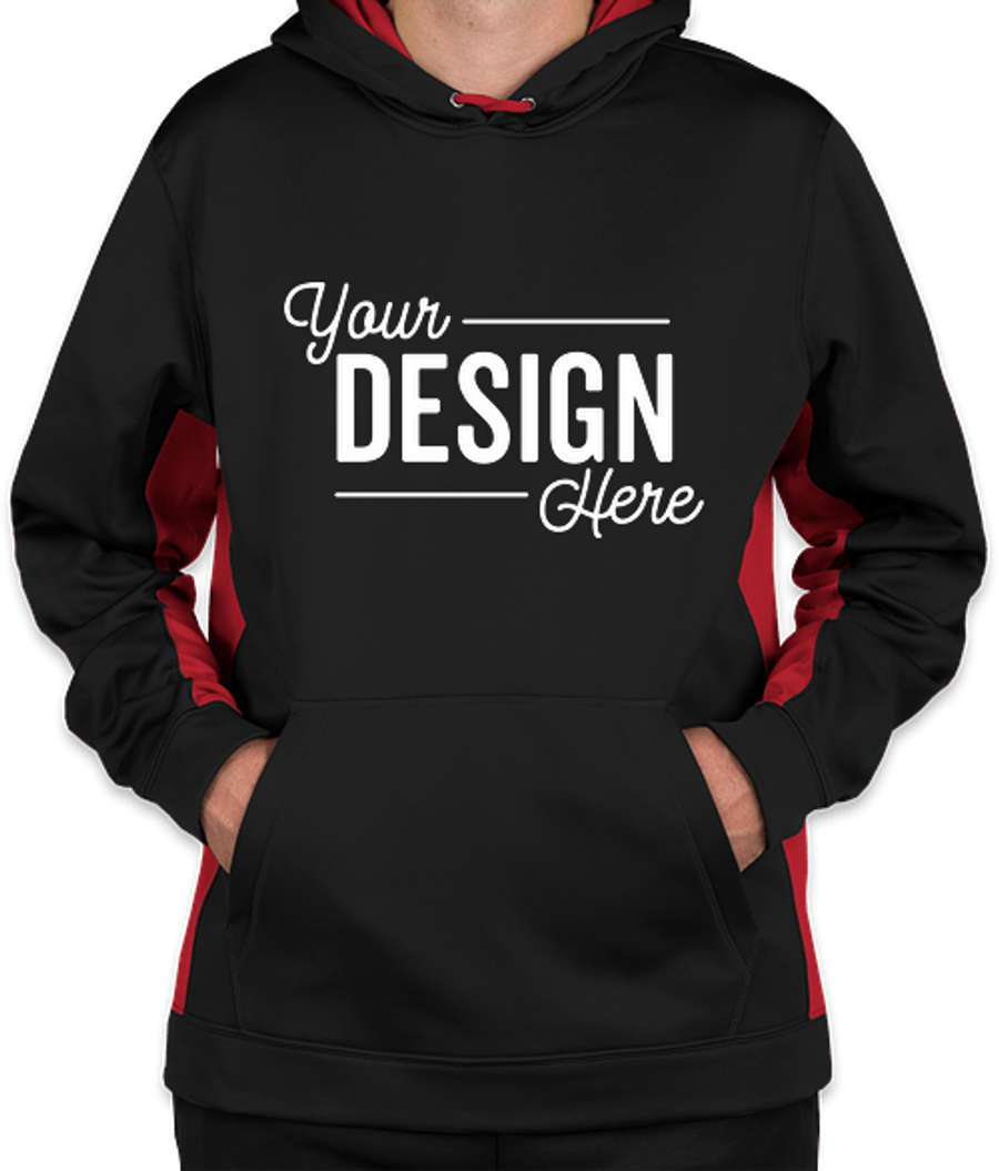 Sport-Tek Colorblock Performance Pullover Hoodie in Black / Deep Red