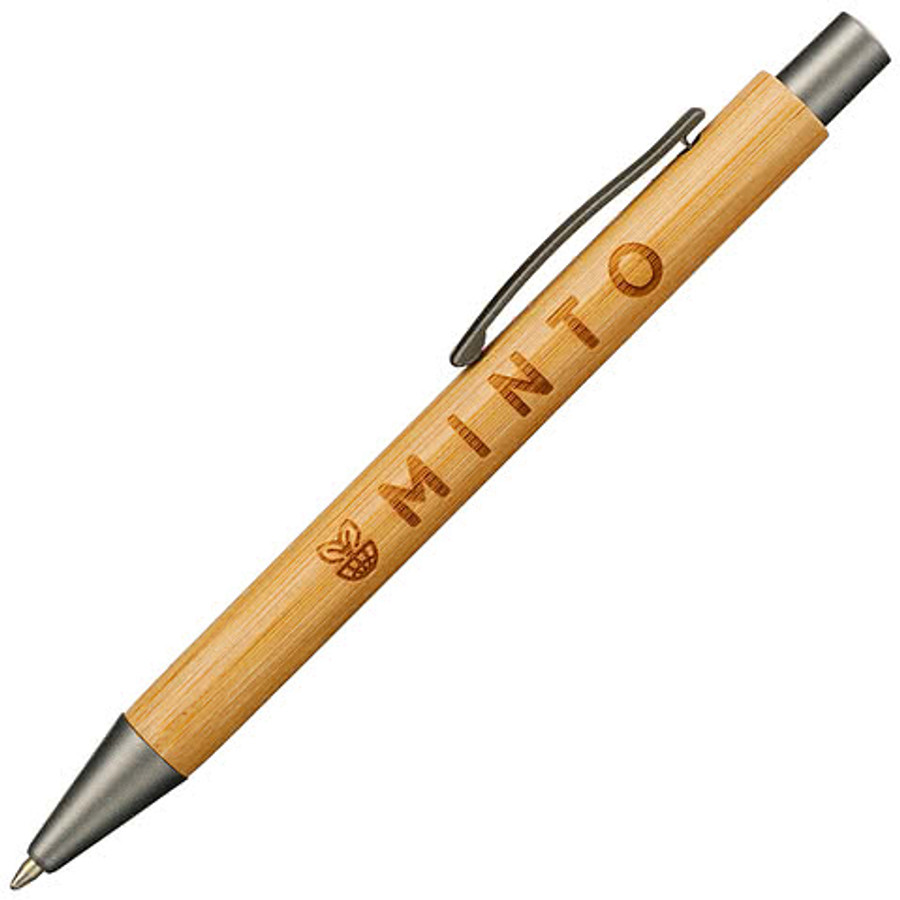 Laser Engraved Bamboo Quick-Dry Gel Ballpoint Pen (black ink) in Natural