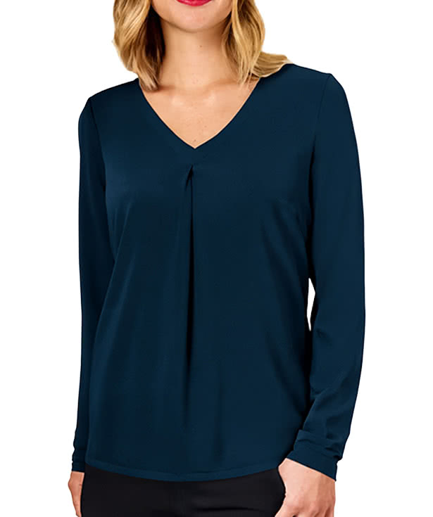 Blue Generation Women’s Matte Jersey Pleated V-Neck Blouse