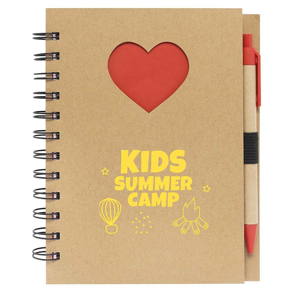 Heart Die Cut Hard Cover Spiral Notebook with Pen