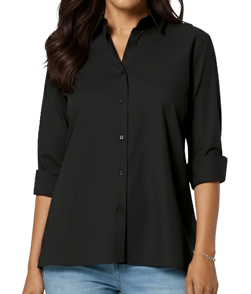 Blue Generation Women’s Studio Poplin 3/4 Sleeve Swing Shirt - Embroidered in Black
