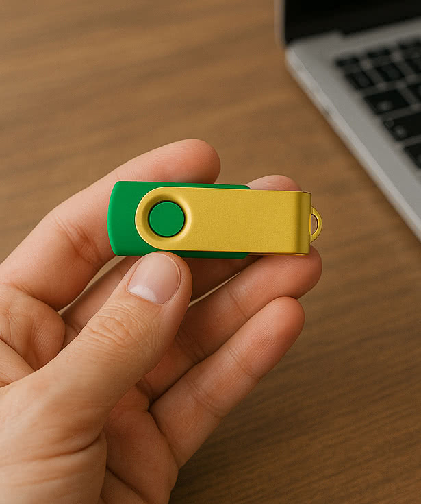 Full Color Gold Matte Swivel USB Flash Drive 4GB