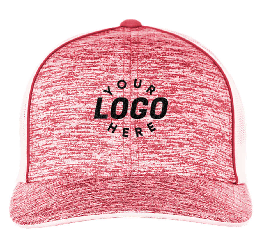 Pacific Headwear Aggressive Heather Trucker Hat in Red Heather / White / Red Heather