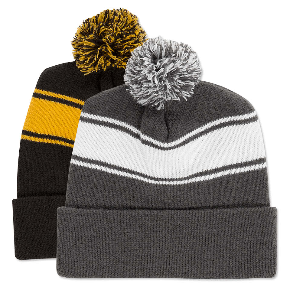 Sport-Tek Striped Pom Pom Beanie