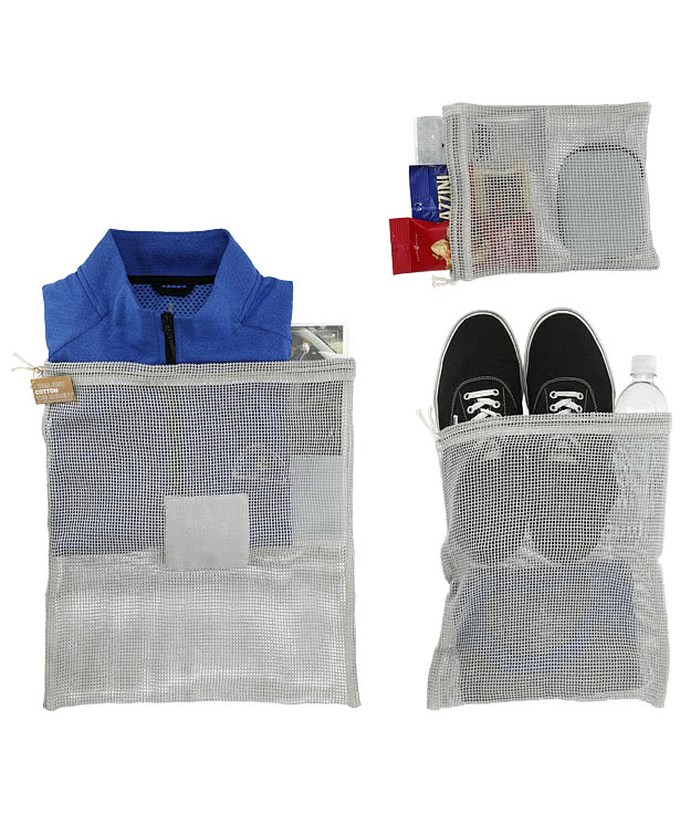 Recycled Cotton Mesh Cinch Pouch Set