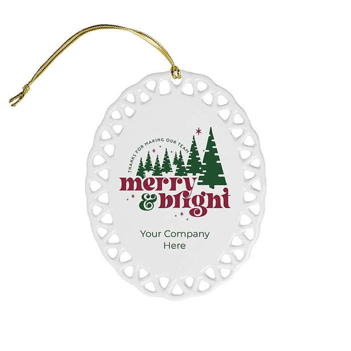 Full Color Vertical Oval Doily Ceramic Ornament
