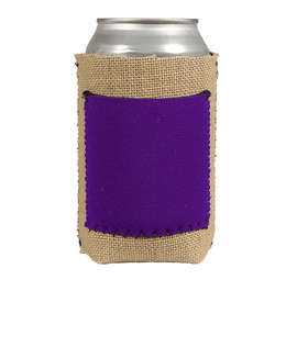 Full Color Burlap Can Cooler with Neoprene Pocket - Color: Dark Purple