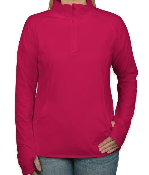 Sport-Tek Women's Performance Quarter Zip Pullover - Embroidered in Pink Rush