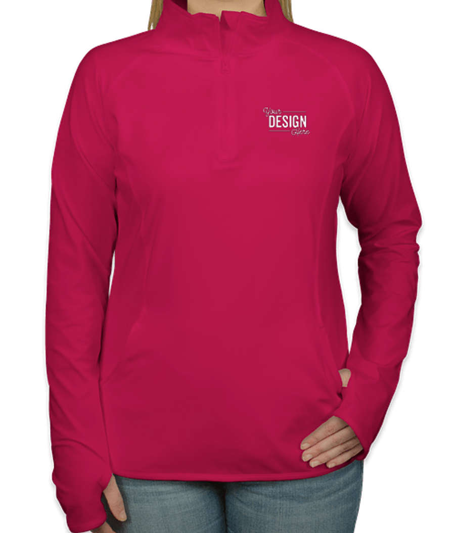 Sport-Tek Women's Performance Quarter Zip Pullover in Pink Rush
