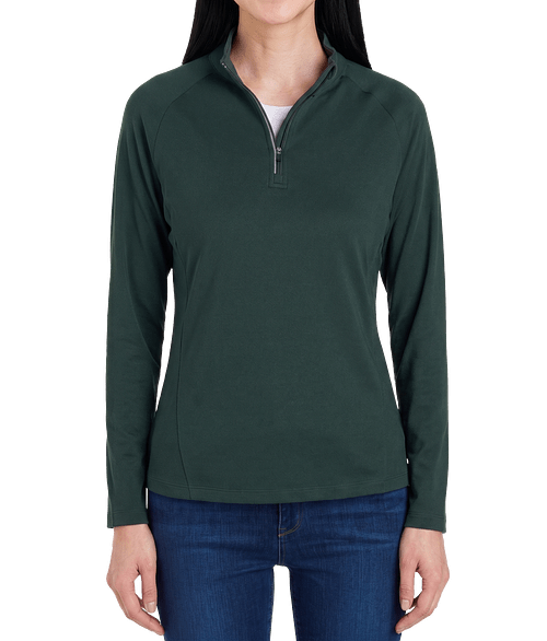 Core 365 Women's Origin Pique Quarter Zip Performance Shirt in Forest/Carbon