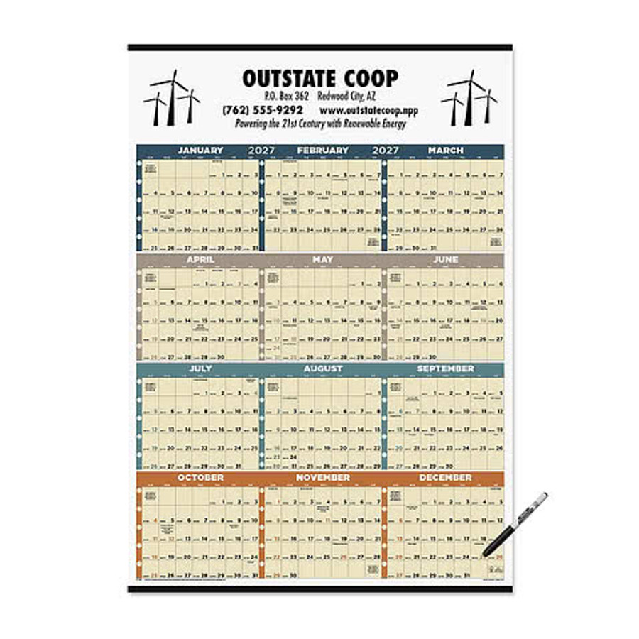 Time Management Span-A-Year Laminated Poster Calendar with Marker in White