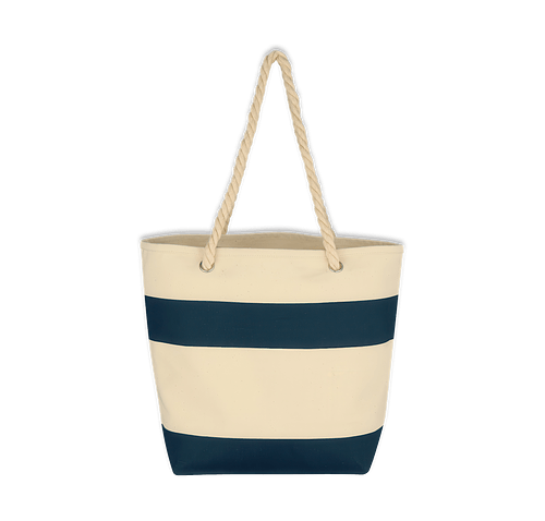 Large Cruising Tote Bag with Rope Handles in Natural with Navy
