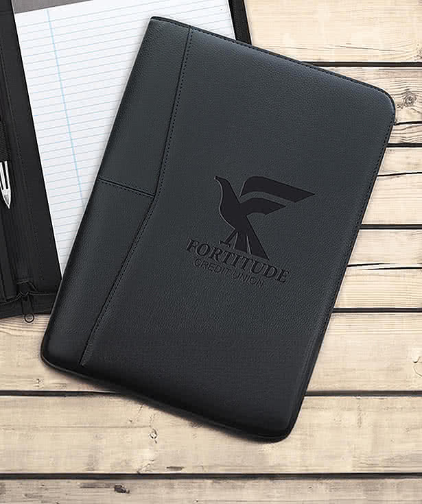 Debossed Arrow Zippered Padfolio