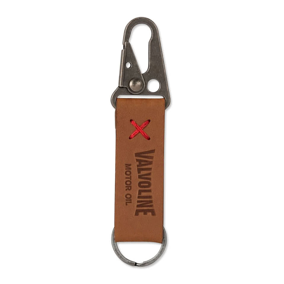 Debossed Busker Leather Keychain with Antique Nickel Carabiner