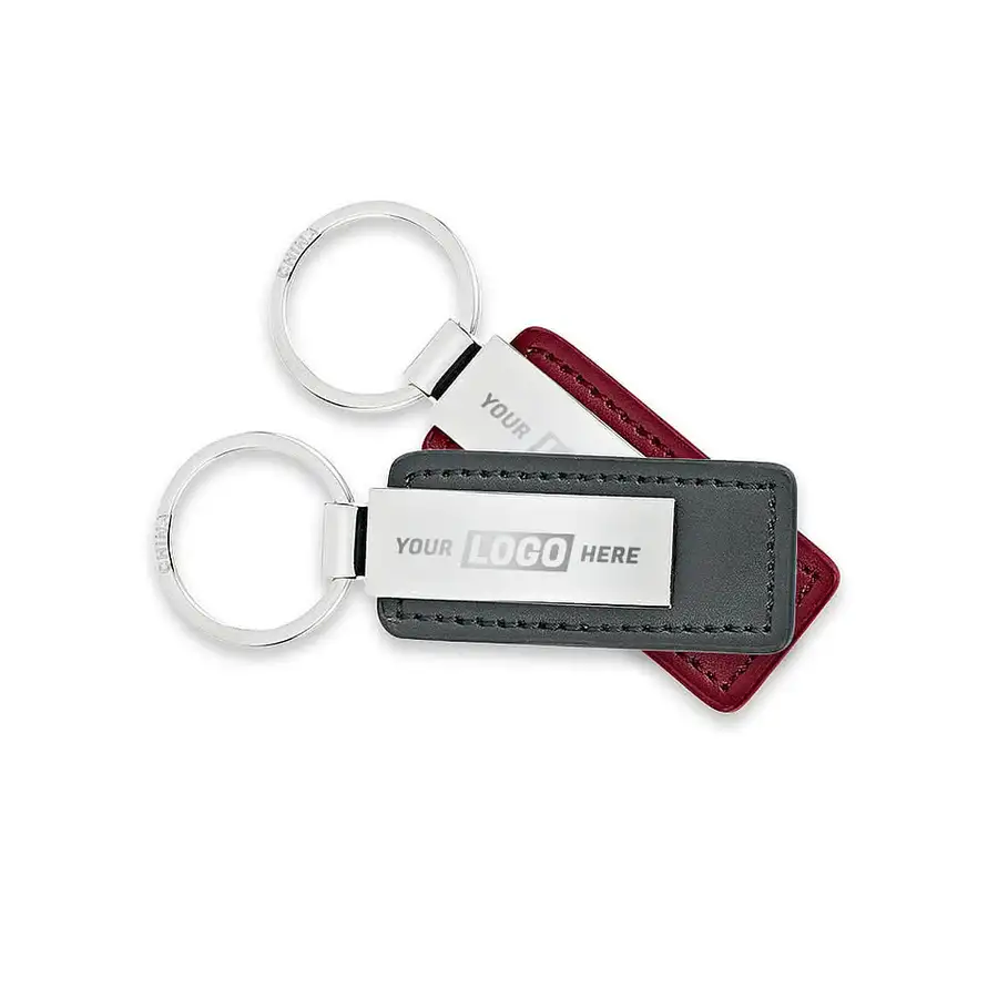Laser Engraved Leatherette Keychain in black and matte silver