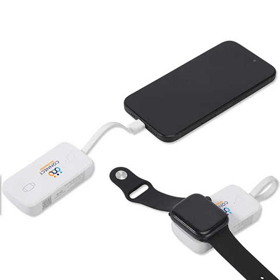 Baron 2,000 mAh Power Bank with Watch Charger & Built-In Cable in White