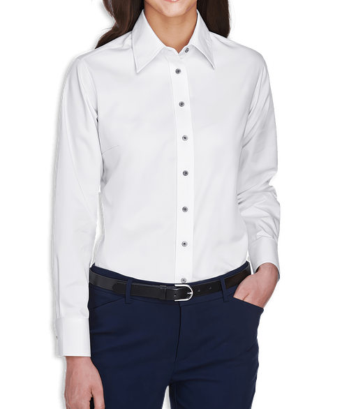 Harriton Women's Easy Blend Long Sleeve Twill Dress Shirt in White