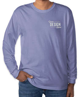 Comfort Colors 100% Cotton Long Sleeve T-Shirt - Embroidered - Color: Flo Blue