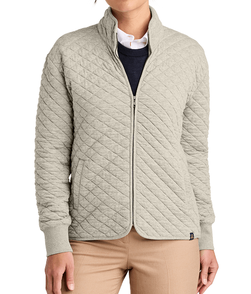 Brooks Brothers Women's Diamond Quilted Full Zip Jacket in Oatmeal Heather