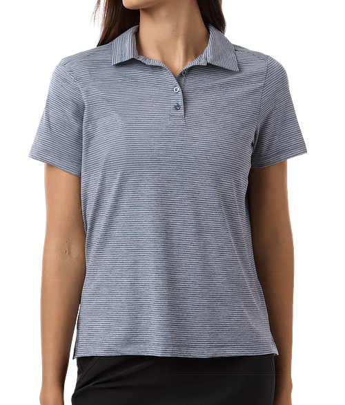 Team 365 Women's Relay Recycled Heathered Stripe Performance Polo - Printed in Sport Dark Navy Heather /  White
