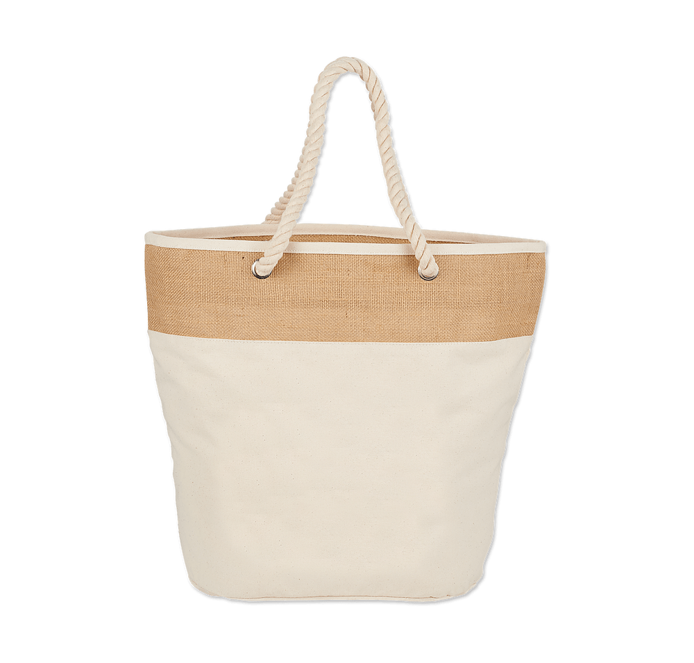 Large Jute Accent Cotton Canvas Rope Tote Bag-default
