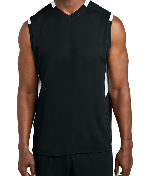 Sport-Tek Club Recycled Sleeveless Performance Jersey in Black / White