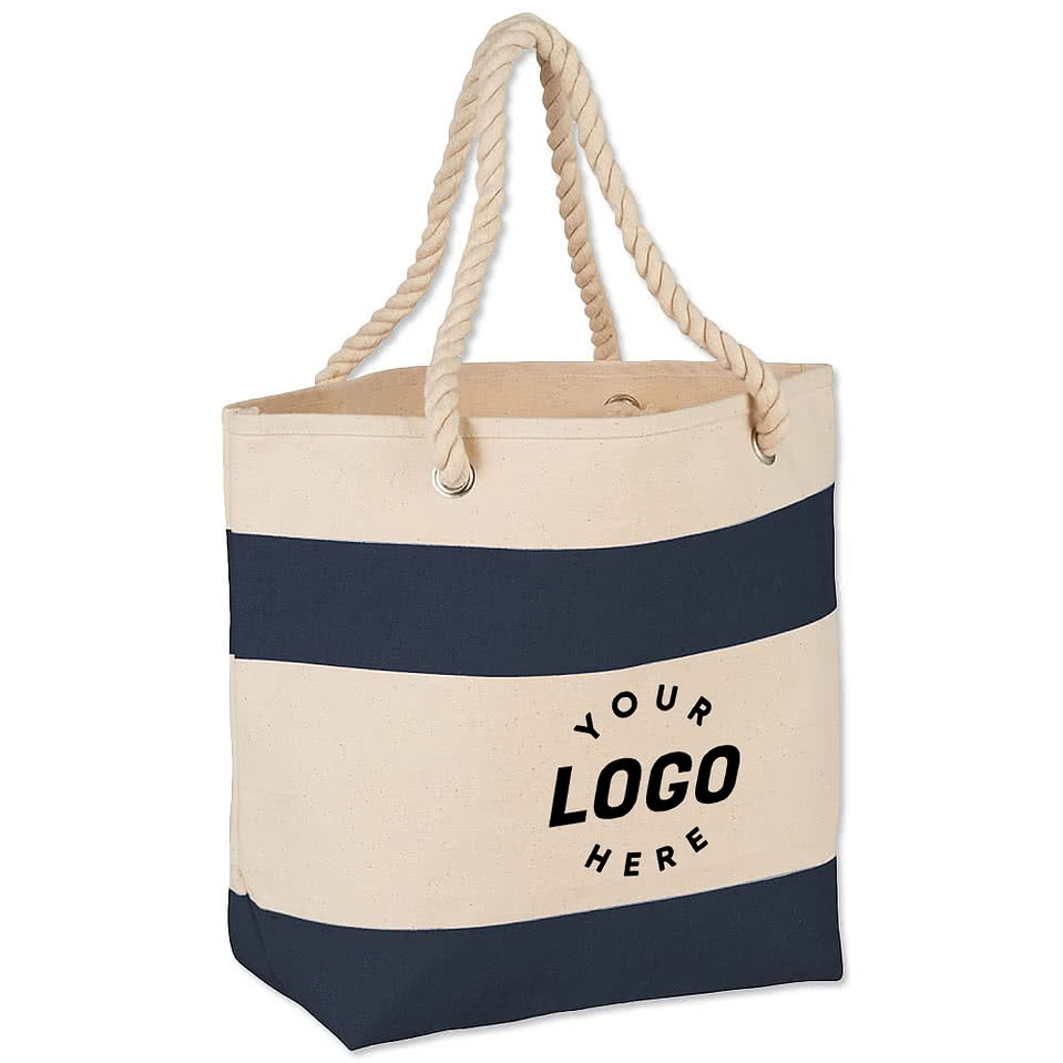 Large Nautical Stripe 100% Cotton Tote Bag