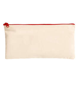 Large Natural Canvas Pouch with Colored Zipper - Color: Natural / Red