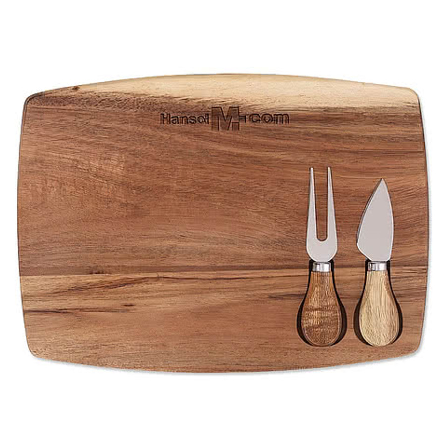 Laser Engraved Acacia Cheese Board Set in Natural