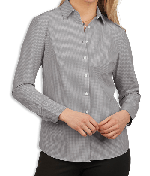Edwards Women's Point Grey Stretch Dress Shirt in Black Microcheck
