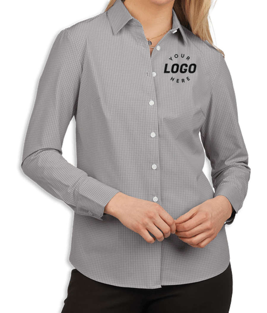 Edwards Women's Point Grey Stretch Dress Shirt in Black Microcheck